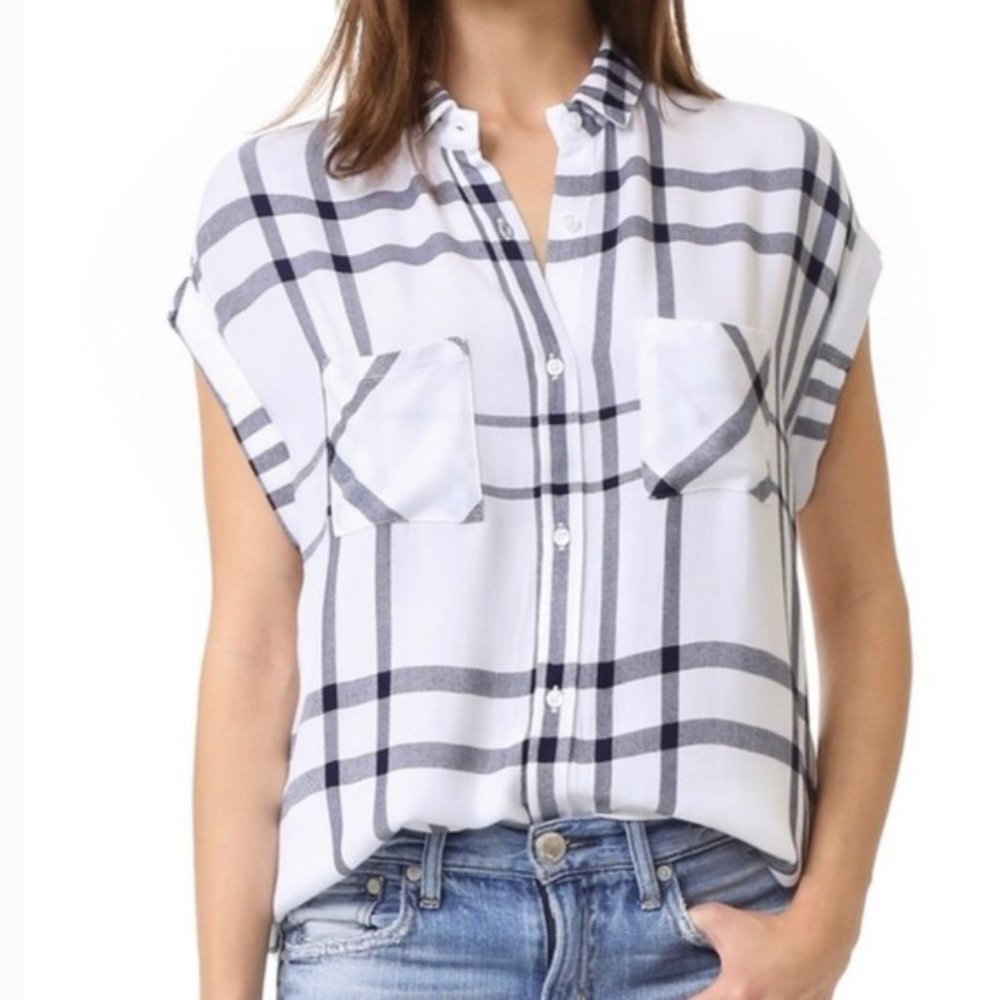 Rails Britt Button Down Shirt White Black Plaid XS